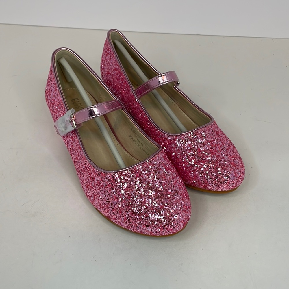 New Adorable Eight KM Pink Glitter Girl Kitten Heels Adjustable Clasp Sz 13